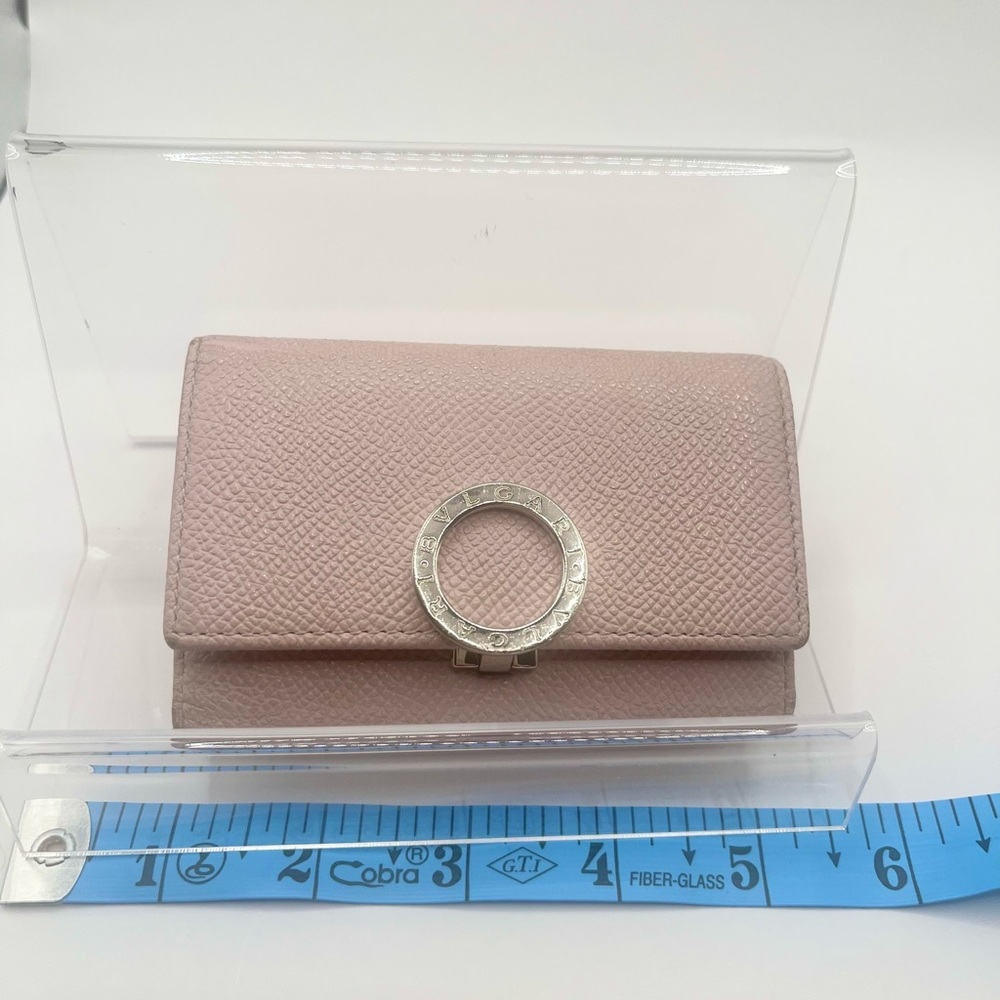 BVLGARI Pink Textured Key Holder w/Silver Logo Hardware